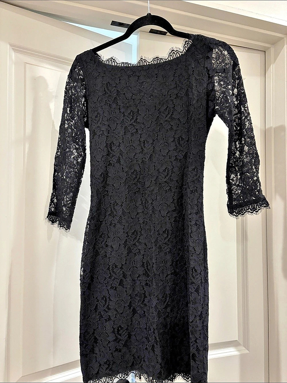 Diane von Furstenberg Zarita Lace Dress Black Midi Size 2